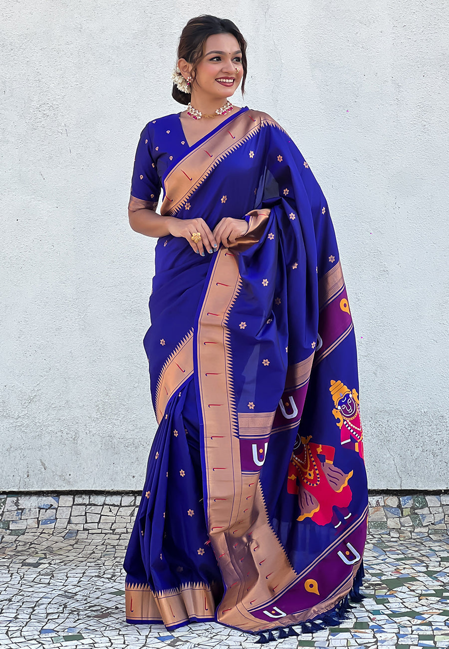 Violet Zari Woven Vitthala God Special Traditional Paithani Silk Saree