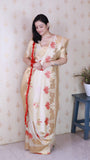 Cream Red Soft Silk Saree with Kamdhenu Weaves Zari Woven Saree