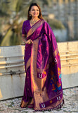 Wine Zari Woven Vitthala God Special Traditional Paithani Silk Saree