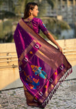 Wine Zari Woven Vitthala God Special Traditional Paithani Silk Saree