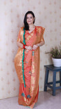 Peach Soft Silk Saree with Kamdhenu Weaves Zari Woven Saree