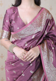 Dusty Pink Banarasi Soft Silk Silver Zari Woven Saree