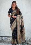 Jade Black Pashmina Kashmiri Silk Zari Woven Saree