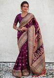Wine Pashmina Kashmiri Silk Zari Woven Saree
