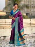 Purple Soft Silk Checks Traditional Zari Contrast Woven Saree
