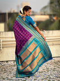 Purple Soft Silk Checks Traditional Zari Contrast Woven Saree
