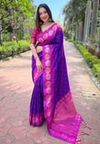 Purple Jam Soft Silk Floral Border Zari Woven Saree