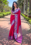 Hot Pink Soft Silk Floral Border Zari Woven Saree