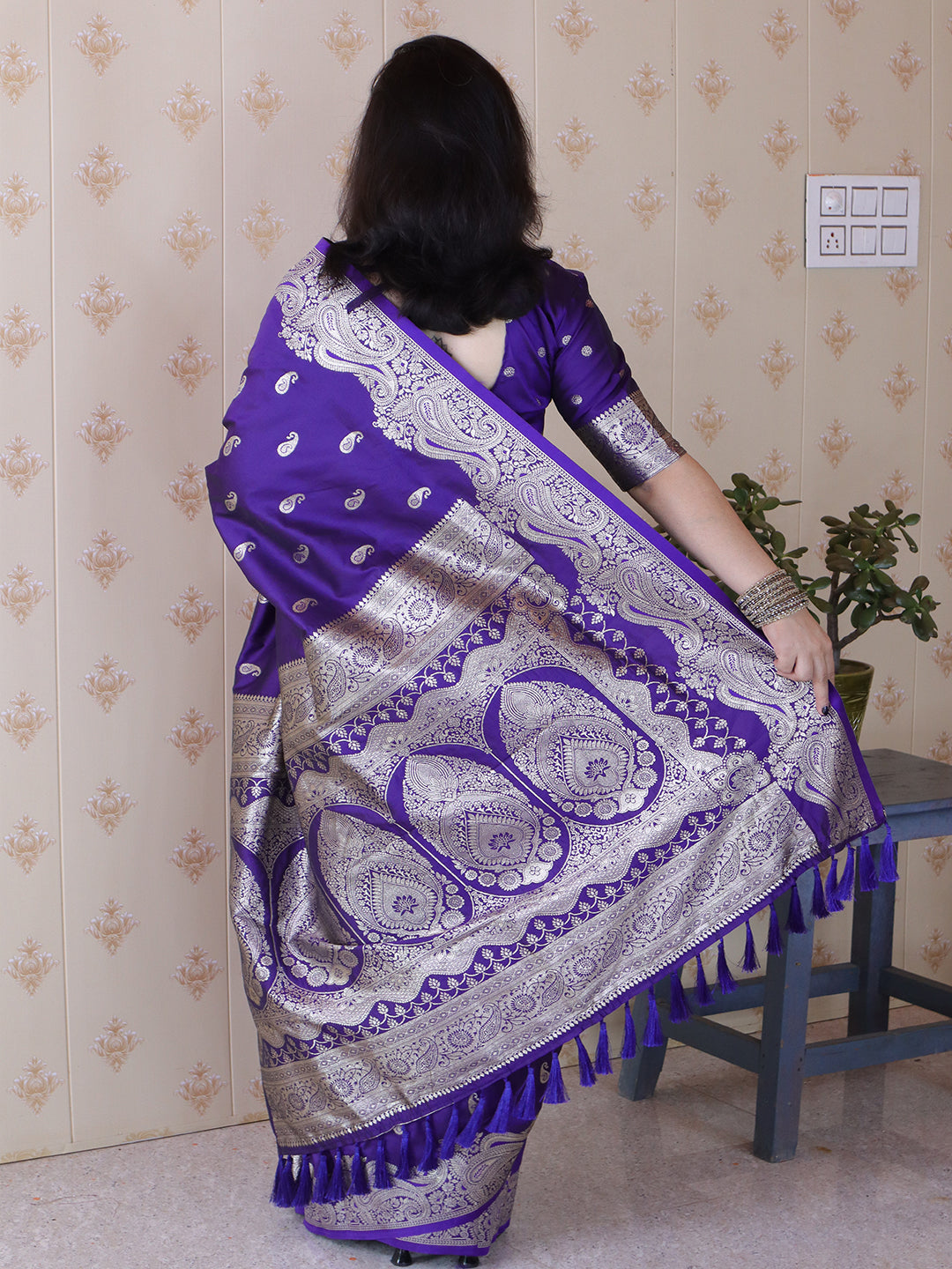Violet Banarasi Soft Silk Silver Zari Woven Saree