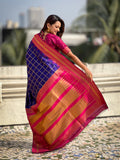 Violet Soft Silk Checks Traditional Zari Contrast Woven Saree