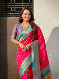 Pink Soft Silk Checks Traditional Zari Contrast Woven Saree