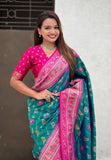 Green Soft Silk Zari Woven Patola Leheriya Saree with Contrast Weaves