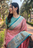 Baby Pink Kanchipuram Tissue Silk Traditional Zari Woven Saree