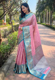 Baby Pink Kanchipuram Tissue Silk Traditional Zari Woven Saree