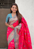 Pink Soft Silk Zari Woven Patola Leheriya Saree with Contrast Weaves