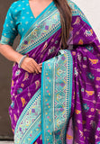 Purple Soft Silk Zari Woven Patola Leheriya Saree with Contrast Weaves
