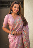 Lavender Pashmina Kashmiri Silk Zari Woven Saree