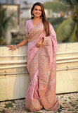 Lavender Pashmina Kashmiri Silk Zari Woven Saree