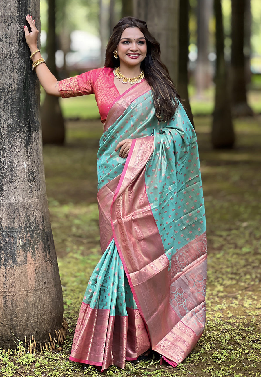 Blue Kanjivaram Tissue Silk Traditional Zari Woven Saree