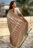 Cream Pashmina Kashmiri Silk Zari Woven Saree