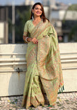 Pistachio Green Pashmina Kashmiri Silk Zari Woven Saree
