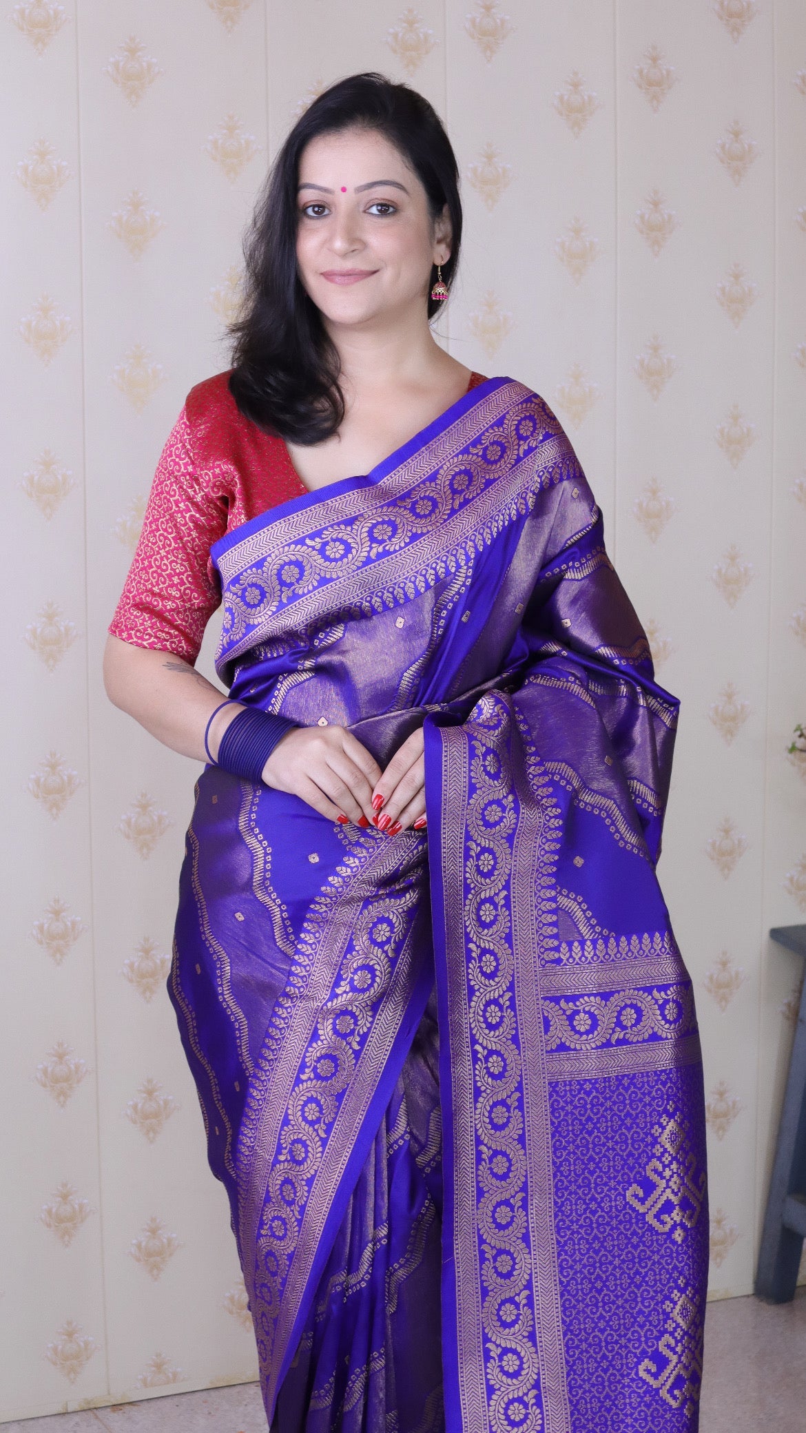 Violet Soft Silk Bandhani Leheriya Zari Woven Saree