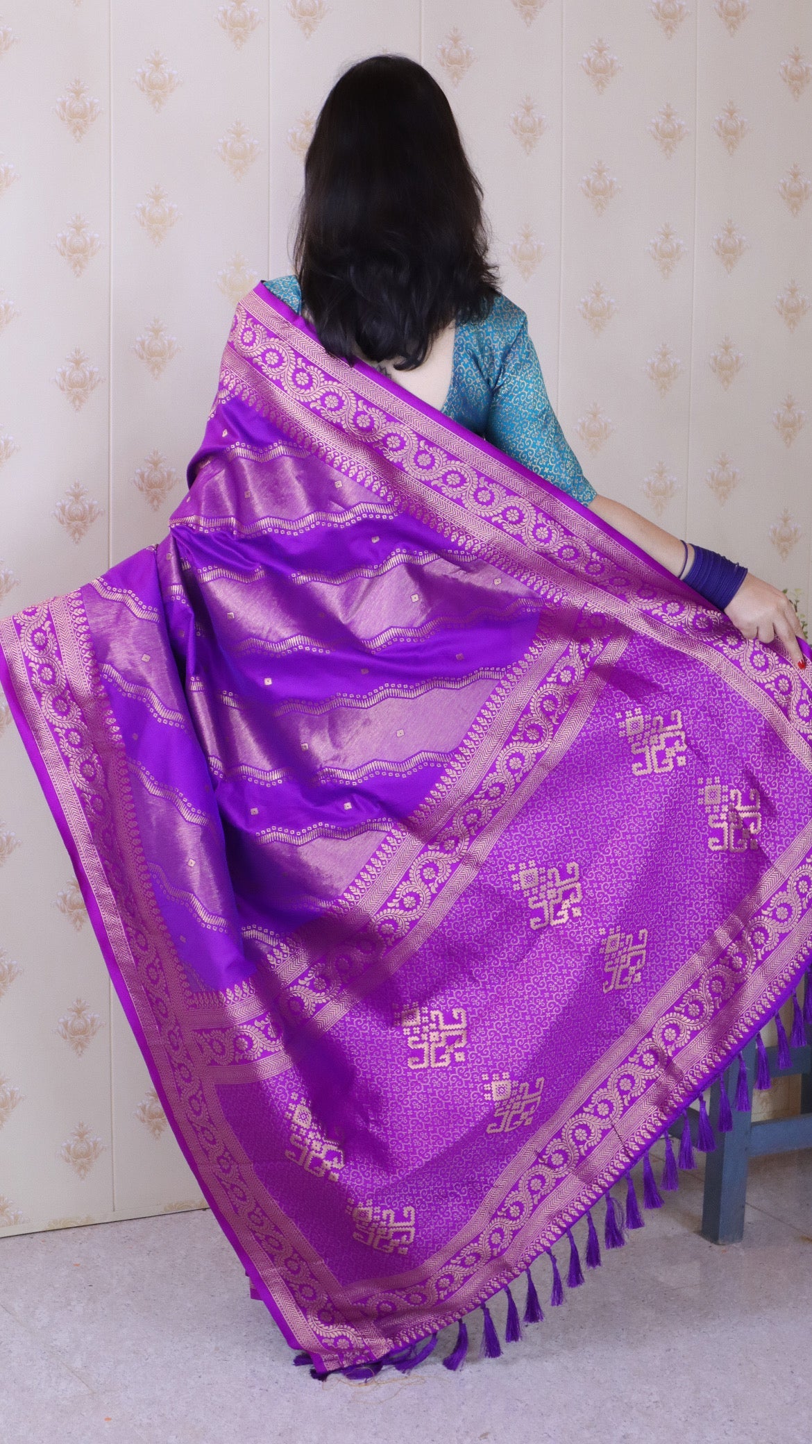 Purple Soft Silk Bandhani Leheriya Zari Woven Saree
