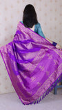 Purple Soft Silk Bandhani Leheriya Zari Woven Saree