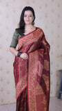 Maroon Soft Silk Bandhani Leheriya Zari Woven Saree