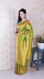 Mehendi Green Soft Silk Bandhani Leheriya Zari Woven Saree