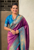 Purple Pure Tissue Zari Woven Patola Saree with Contrast Weaves