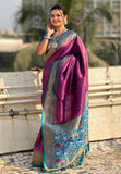 Purple Pure Tissue Zari Woven Patola Saree with Contrast Weaves
