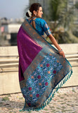 Purple Pure Tissue Zari Woven Patola Saree with Contrast Weaves