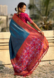 Blue Pure Tissue Zari Woven Patola Saree with Contrast Weaves