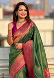 Mehendi Green Pure Tissue Zari Woven Patola Saree with Contrast Weaves