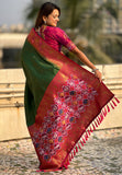 Mehendi Green Pure Tissue Zari Woven Patola Saree with Contrast Weaves