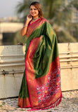 Mehendi Green Pure Tissue Zari Woven Patola Saree with Contrast Weaves