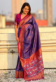 Violet Pure Tissue Zari Woven Patola Saree with Contrast Weaves