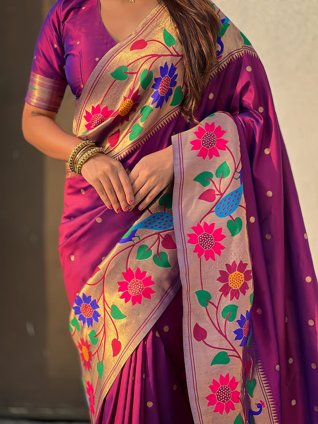Wine Big Border Paithani Silk Zari Woven Saree