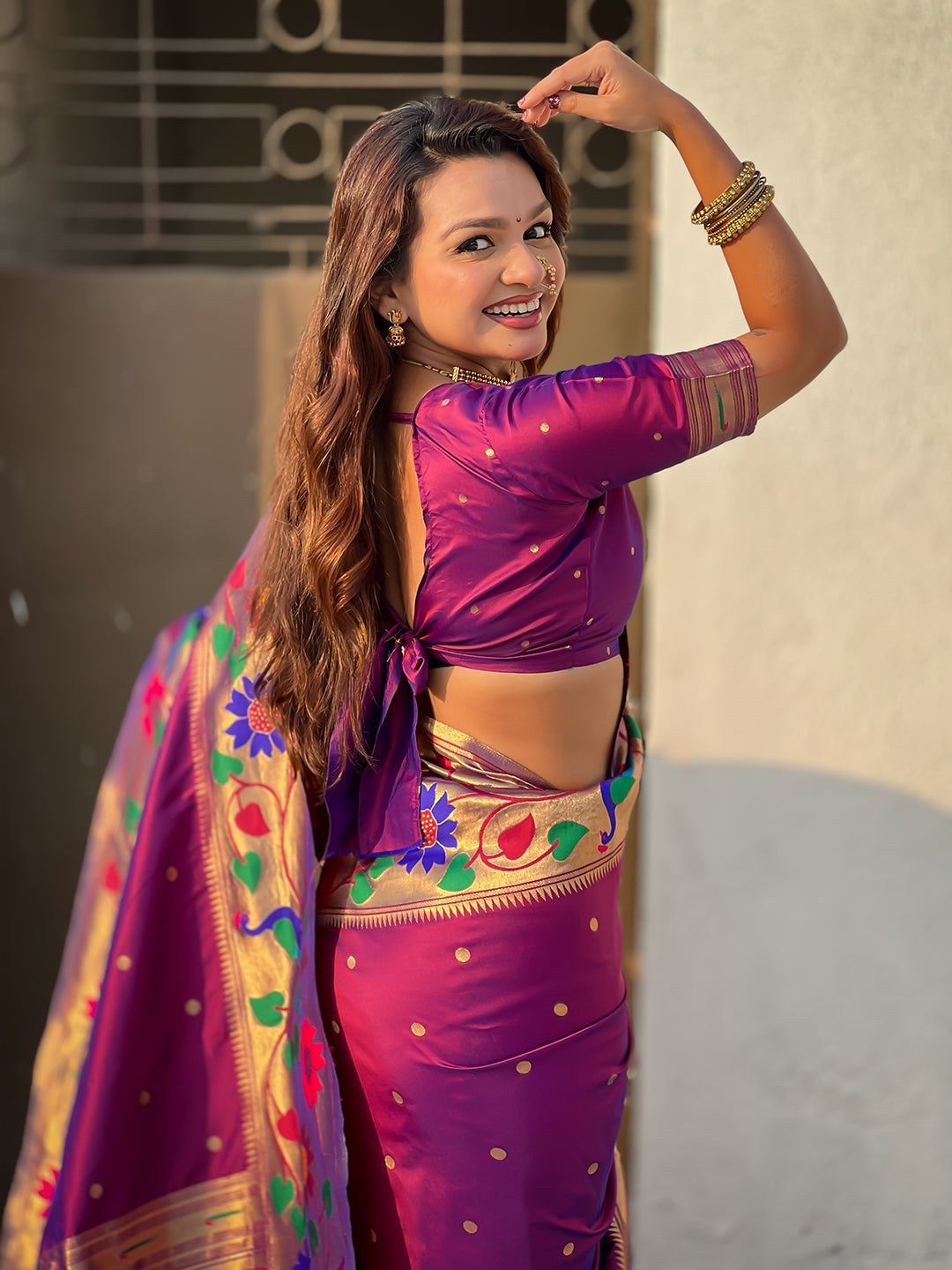 Wine Big Border Paithani Silk Zari Woven Saree