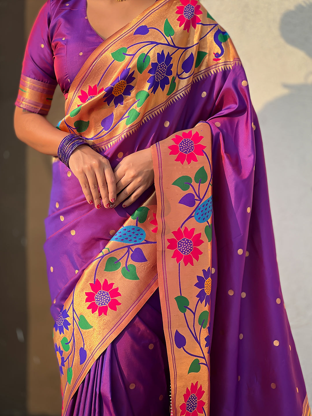 Purple Big Border Paithani Silk Zari Woven Saree