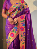 Purple Big Border Paithani Silk Zari Woven Saree