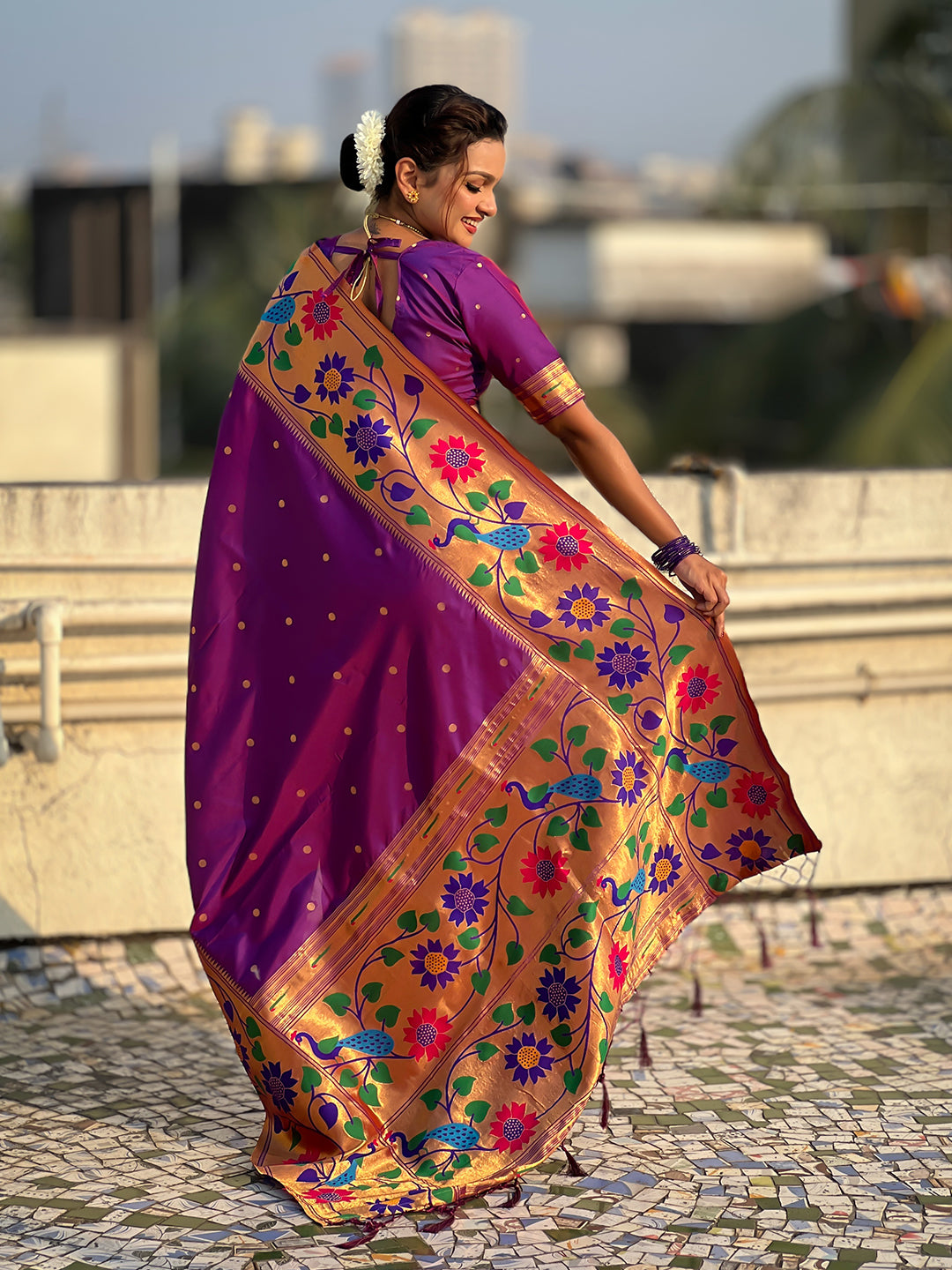 Purple Big Border Paithani Silk Zari Woven Saree