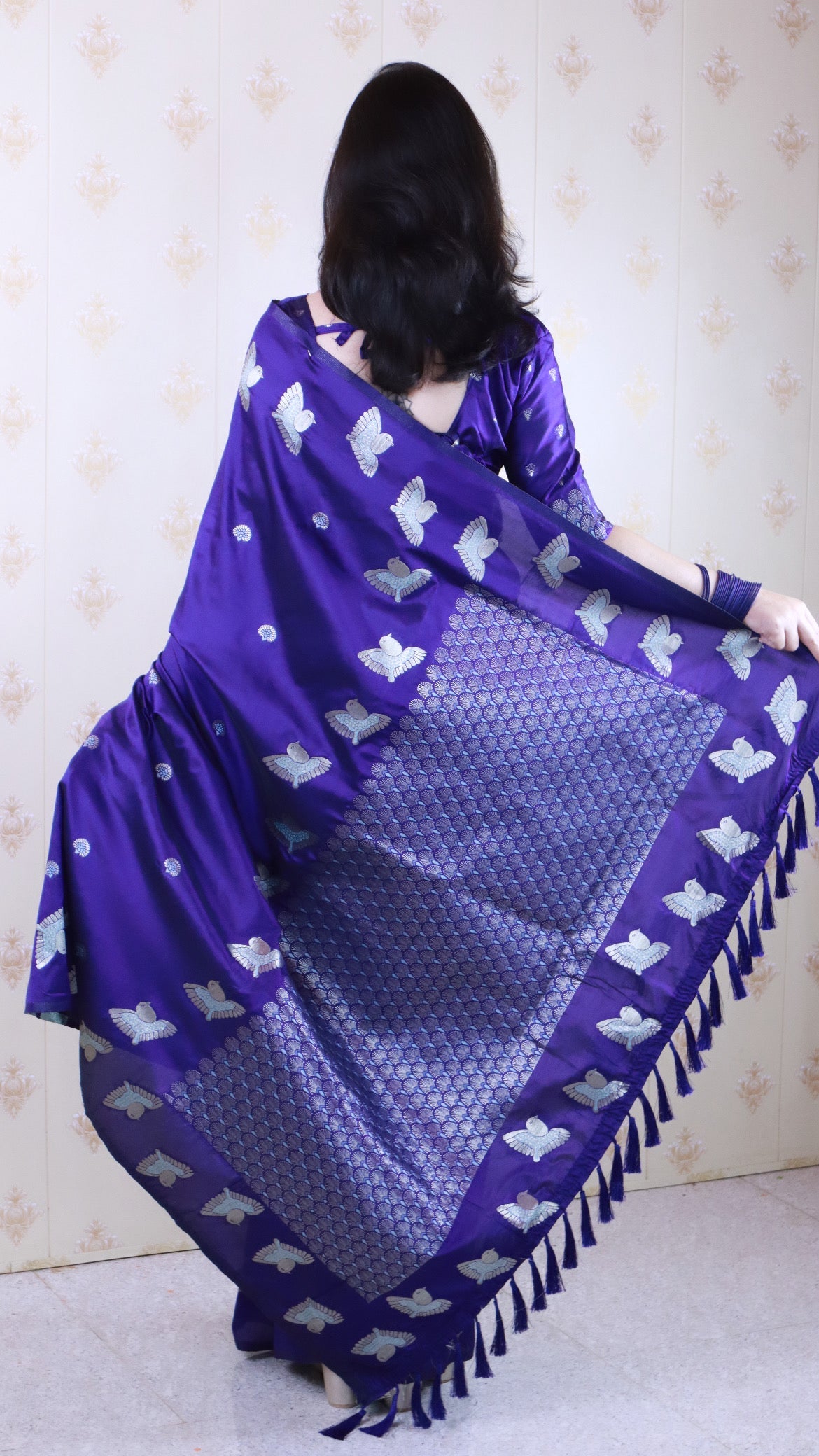 Violet Soft Silk Dual Zari Woven Saree with Bird Border