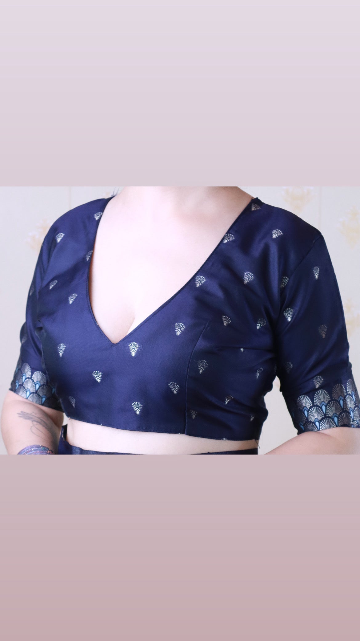 Navy Blue Soft Silk Dual Zari Woven Saree with Bird Border