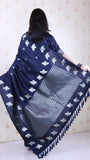 Navy Blue Soft Silk Dual Zari Woven Saree with Bird Border