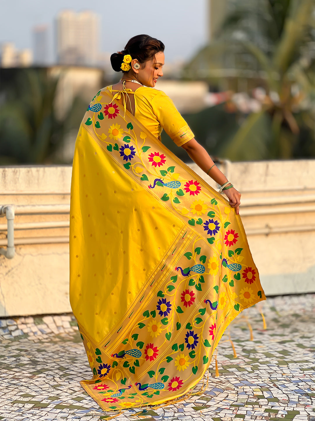 Yellow Big Border Paithani Silk Zari Woven Saree