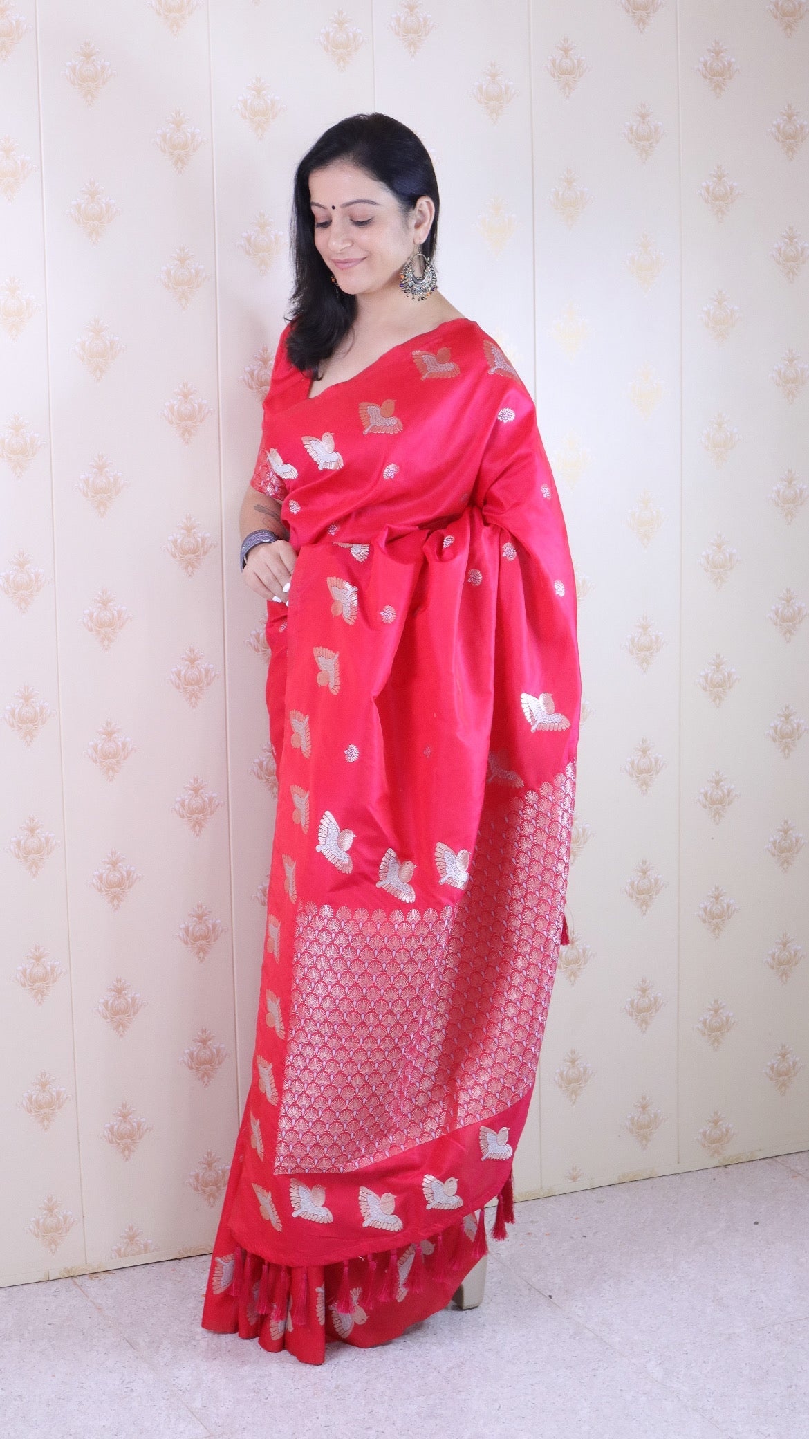Pink Soft Silk Dual Zari Woven Saree with Bird Border