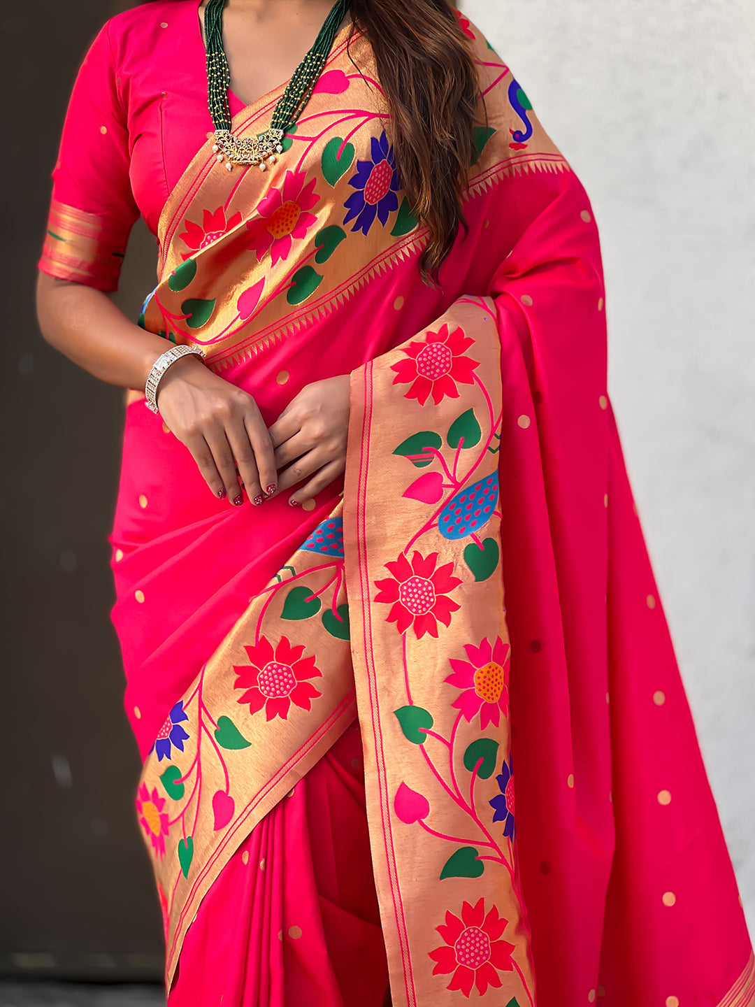 Pink Big Border Paithani Silk Zari Woven Saree