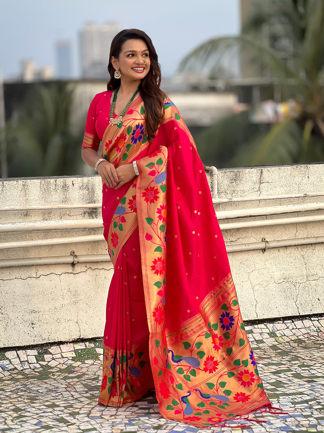 Pink Big Border Paithani Silk Zari Woven Saree